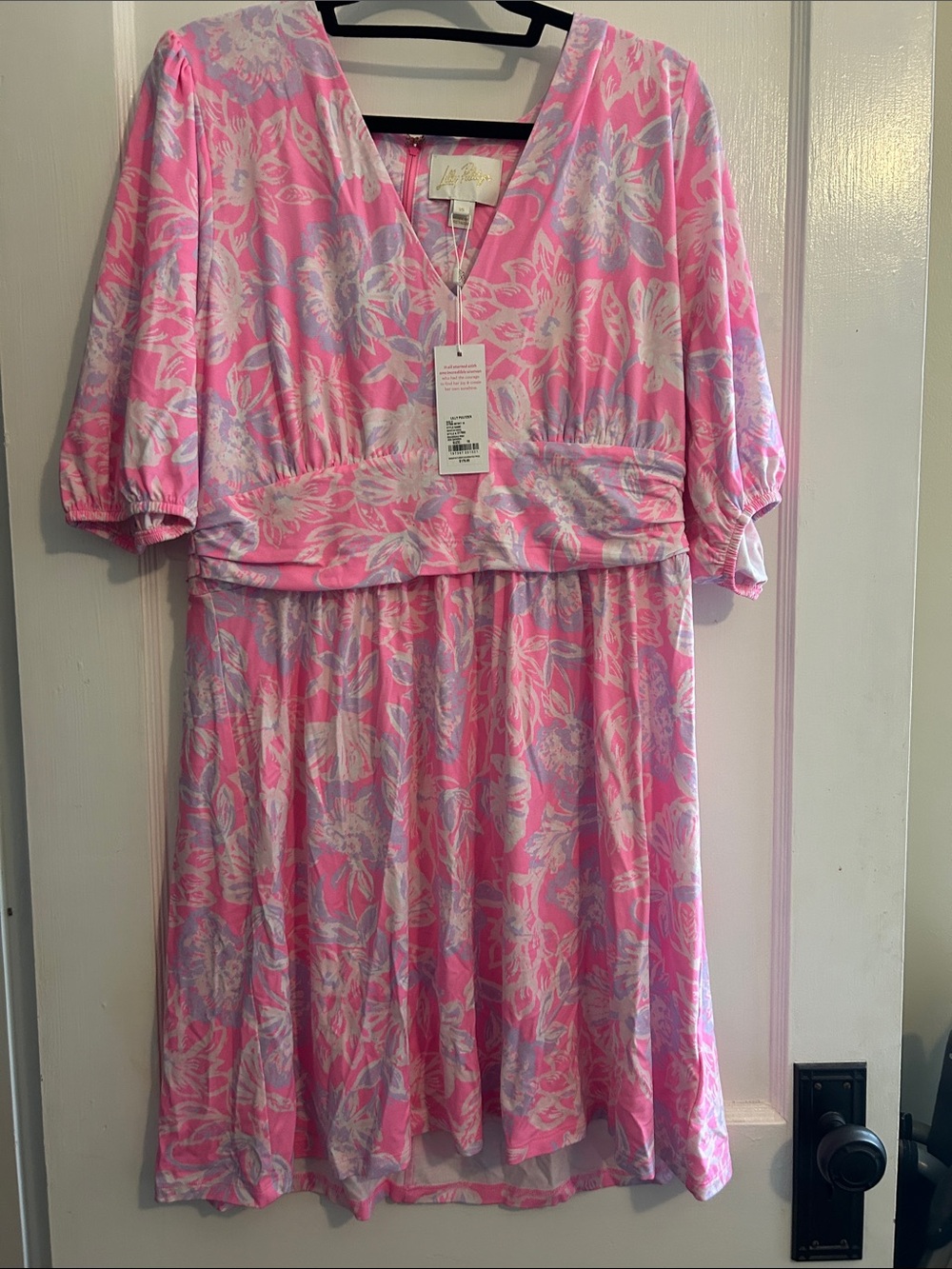 Lilly Pulitzer Pink, White and Lavender Floral V-Neck Midi Dress